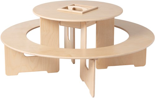 Van Dijk Toys Runder Tisch mit Bank und Aufbewahrungsbehälter (flach verpackt) - Natur - Artikel besteht aus 2 Kartons